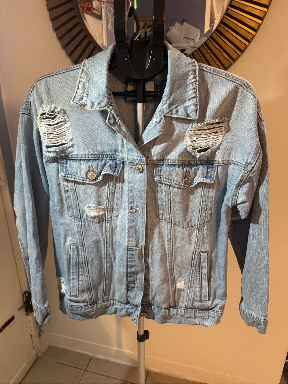 Forever 21 Light Blue Distressed Denim Jacket